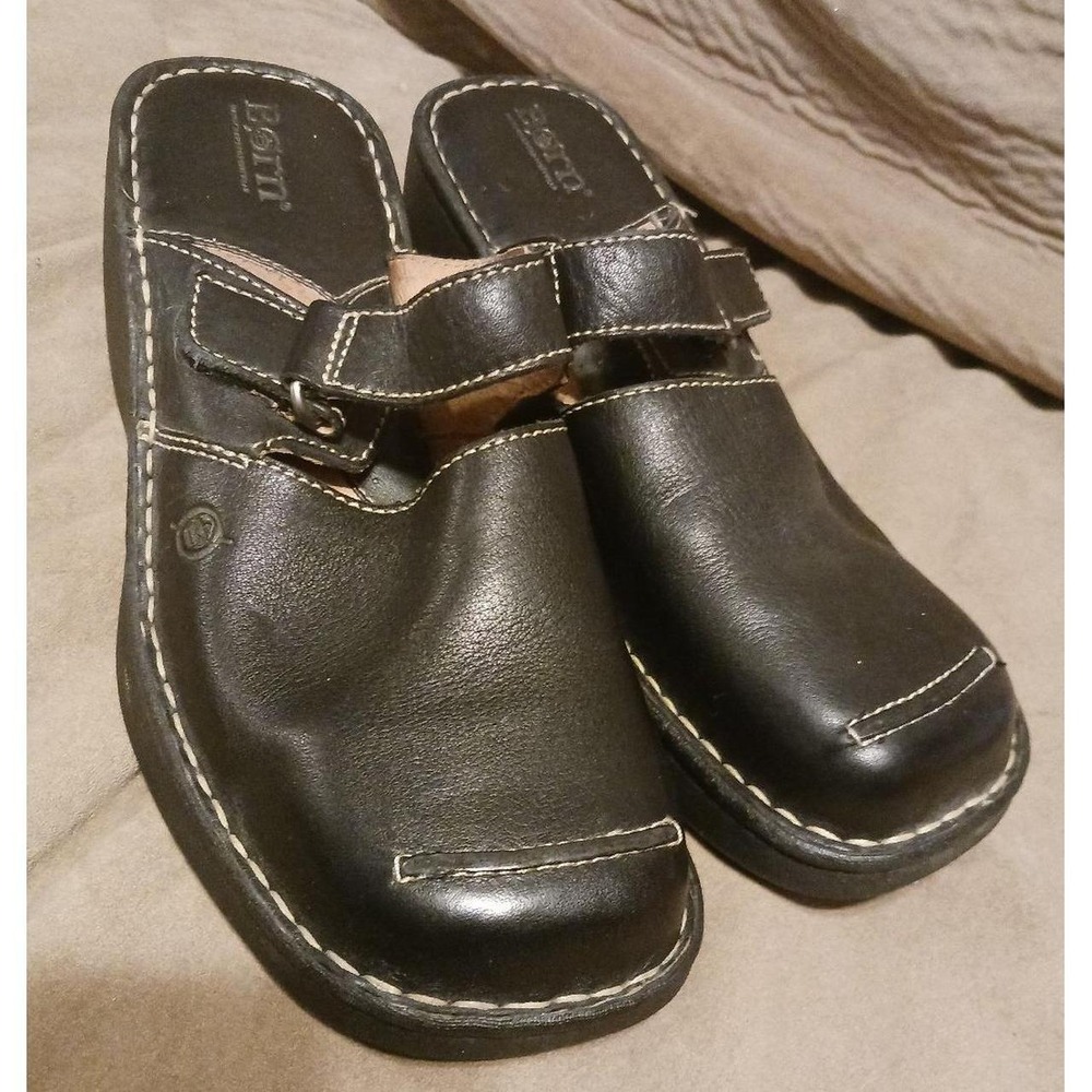 Born Black Leather Chunky Platform y2k Style Clogs, Size 9